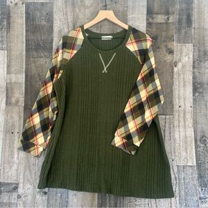 Southern Stitch Green & Plaid Top ~ XXL ~ NWOT